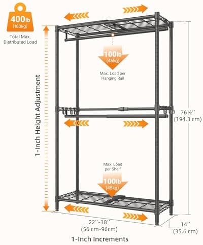 expandable closet organizer system adjustable clothes rack, close-up detail