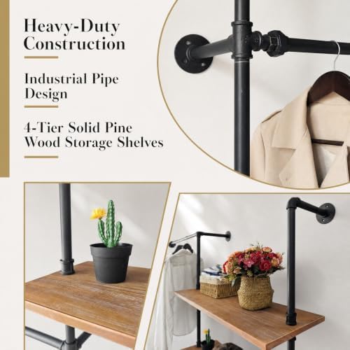 wall mounted clothing rack, heavy duty pipe closet showing dimensions