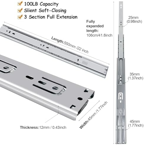 22 inch soft close drawer slides 4 pairs shown in use