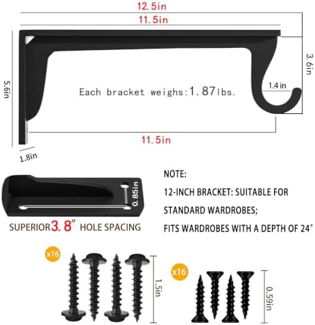 heavy duty closet rod support bracket 400lbs 12x5.6in(4pack shown in use