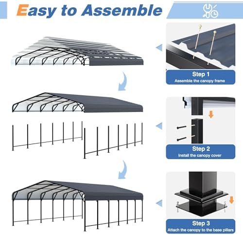 airwire 20x30 ft metal carport canopy with reinforced, package contents