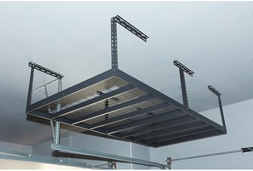 klutch overhead garage storage rack, 96in., 96in.l x showing dimensions