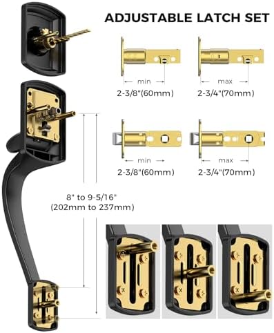 black front door handle and deadbolt set with, side view