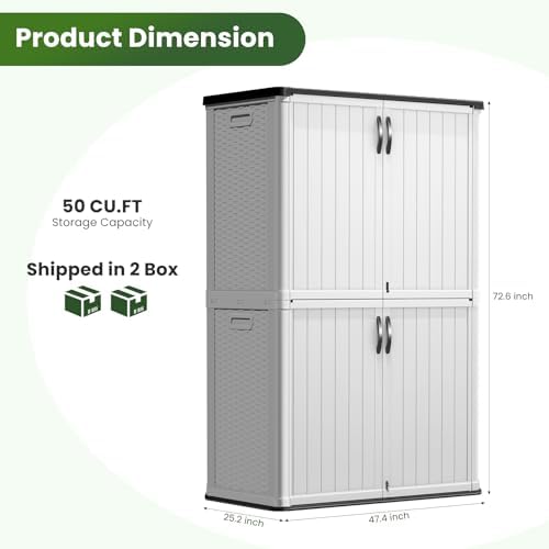 greesum 50 cuft outdoor storage cabinet with 2 showing dimensions
