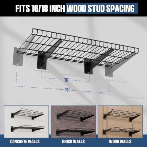 garage wall shelving 24"x12" 2-pack, wire wall shelves showing dimensions