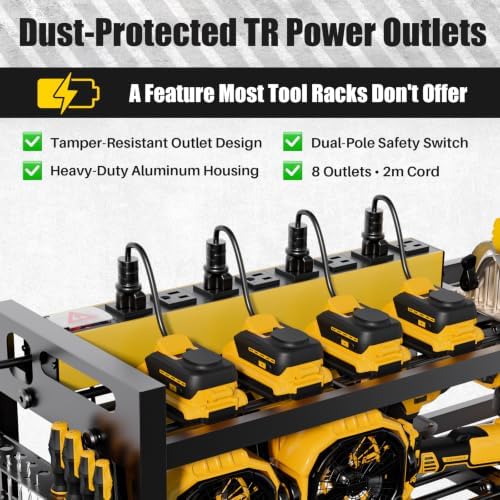 large 49''wide power tool organizer wall mount, charging shown in use