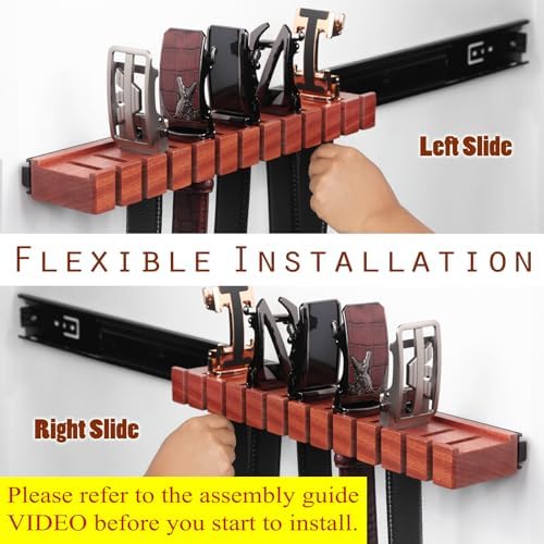 walnut 12 belts organizer with sliding system, close-up detail