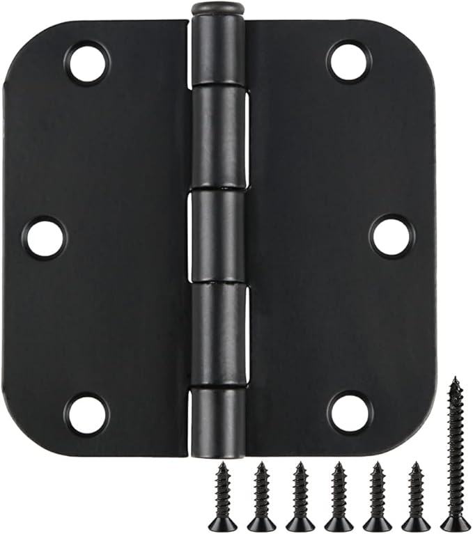 1 Pack Rounded Matte Black Door Hinges 3.5 Inch 5/8" Radius by TDCHINGES