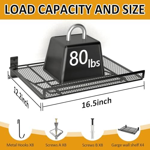 babkas 4 pack garage wall shelving,16.5" x 12.2" shown in use