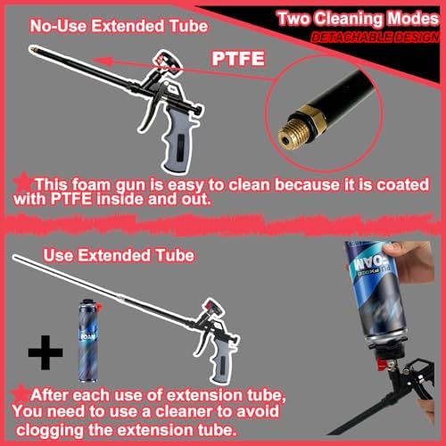 25inches extended foam gun,ptfe-coated professional expanding foam gun,foam, close-up detail