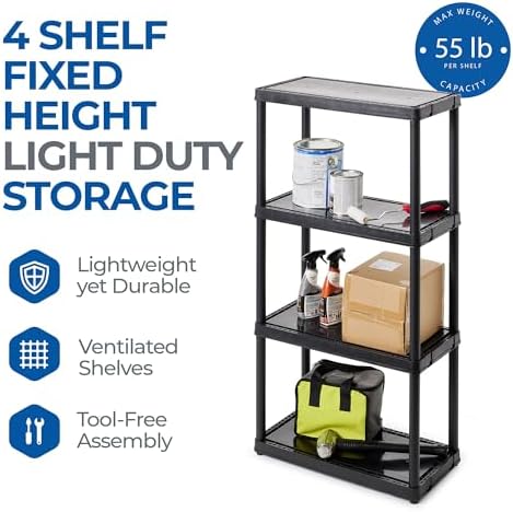 gracious living 4-shelf fixed-height light-duty storage, black, 2-pack, side view
