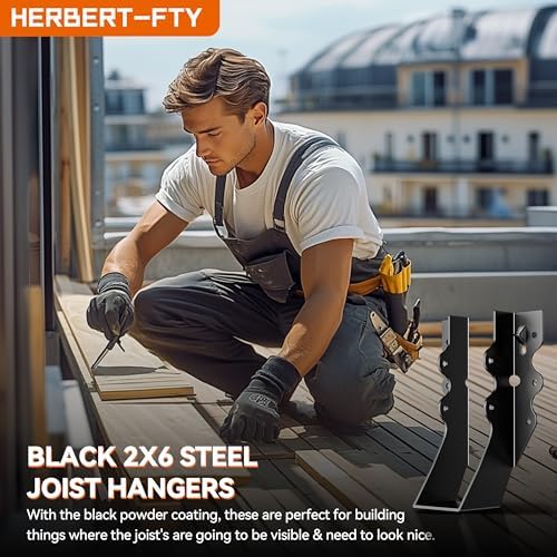 black 2x6 joist hangers for wood, 18 gauge, package contents