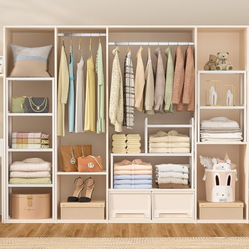 threehio 2 pack stackable closet organizers and storage, front angle view