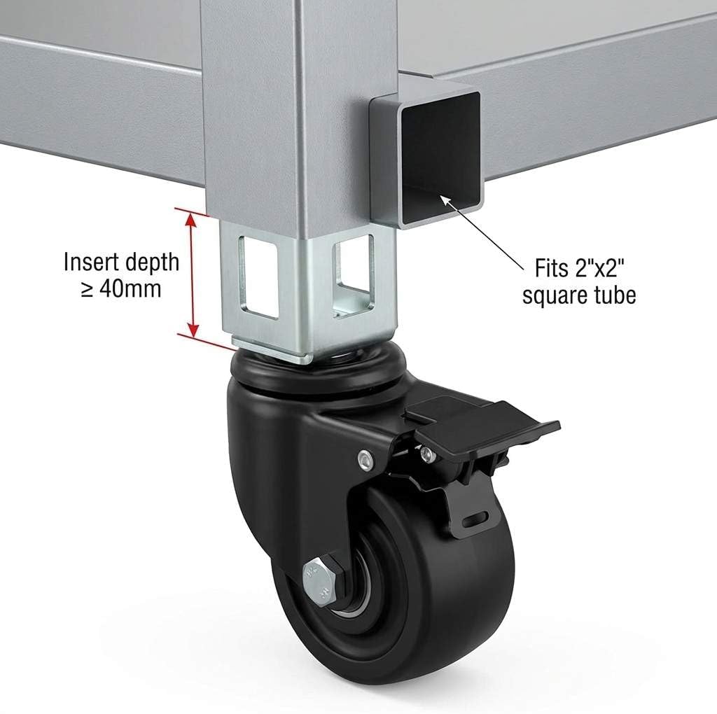 qwork 3" pu caster wheels for 2"x2" boltless, close-up detail