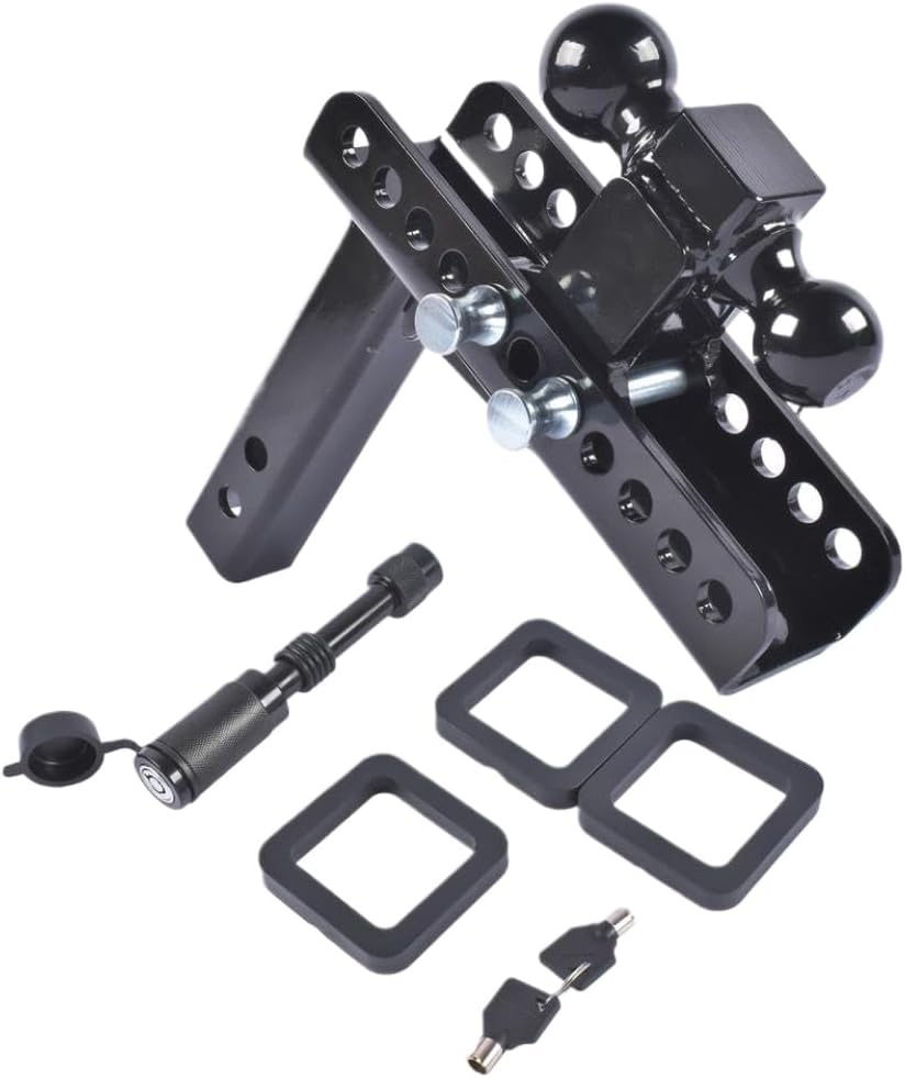 Black Adjustable Trailer Hitch Drop Tow Hitch Fits 2 Inch Receiver 8 Inch Drop Rise 2 Inch and 2 5 16 Inch Ball Hitches 20000 LBS