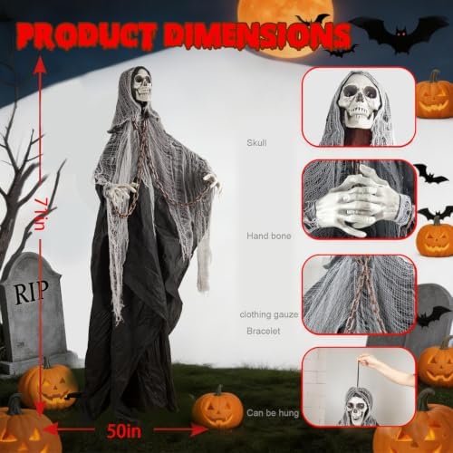 Halloween Skeleton With LED Red Glowing Eyes, Sound & Touch Activated Mot...