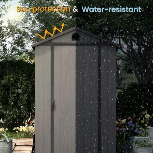 patiowell 4x6 ft resin storage shed with floor showing dimensions