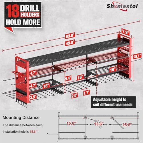 49.8" power tool organizer wall mount,holds 18 cordless shown in use