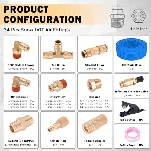 cheemuii 37pcs 1/4 brass dot air line fittings shown in use