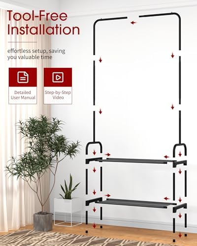 sakugi clothes rack 2-tier shoe organizer, metal, 29.3x12.5x59.6 showing dimensions