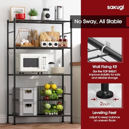 sakugi storage shelves - 4 tier shelf organizer showing dimensions
