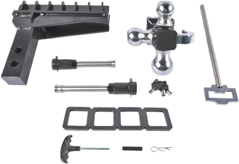 Trailer Hitch 2.0-Inch Receiver 8 Inch Drop Heavy Duty Tow Hitch 17000 LBS GTW Tri-Ball Mount with Hook