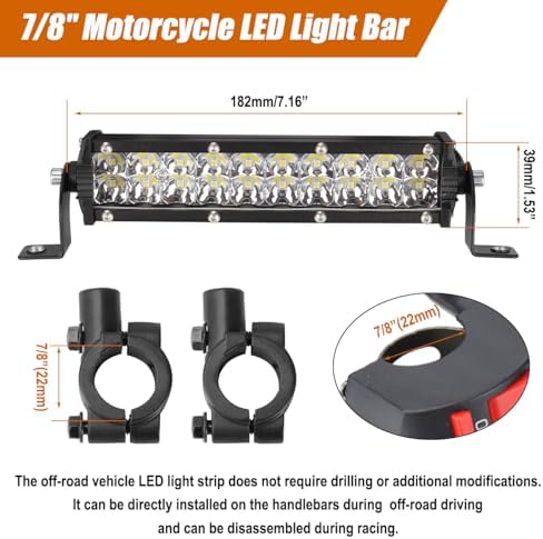 motorcycle led light bar & on-off switch headlight shown in use