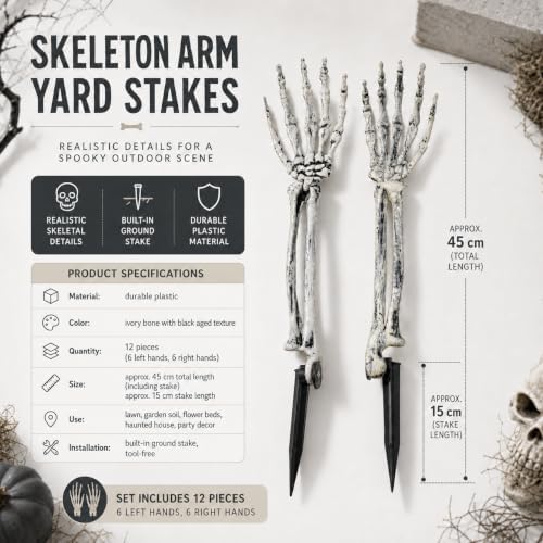 Halloween Decorations Outdoor, 12 Pcs Skeleton Arms Yard Stakes,17.7in