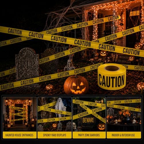 ATERET Premium Yellow Caution Tape 12-Pack 3 inch x 1000 feet, Hazard Safety ...