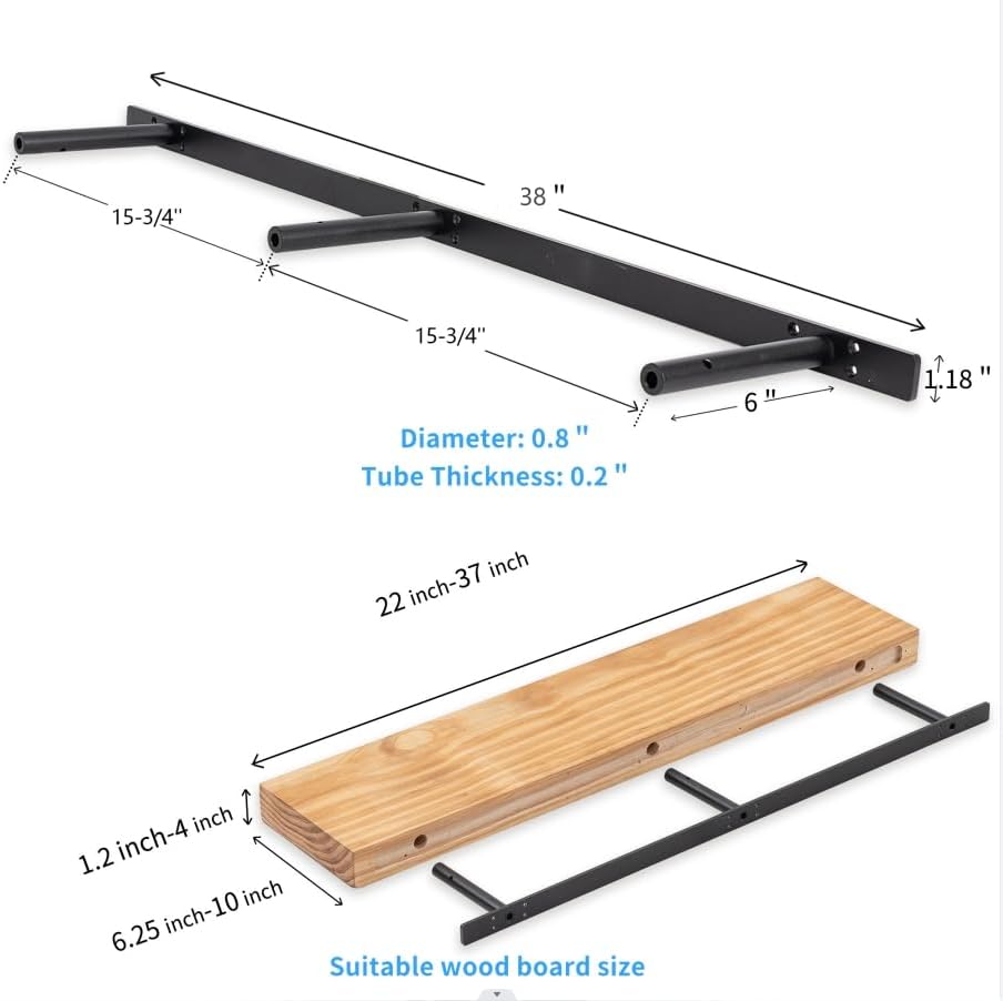 heavy duty floating shelf bracket 38 inch, hidden, close-up detail