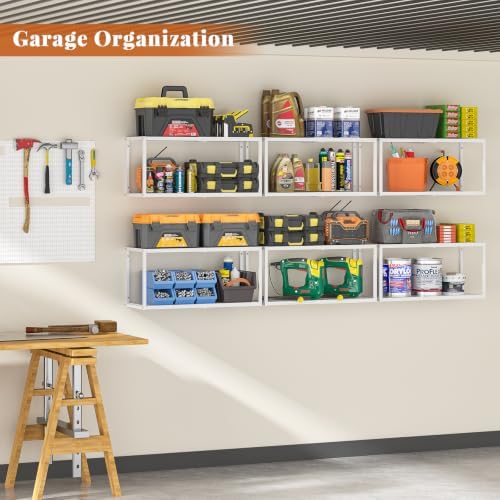 threehio 2 pack expandable garage shelves wall mount, side view