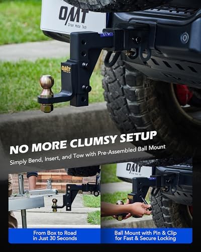 orion motor tech adjustable trailer hitch ball mount showing dimensions