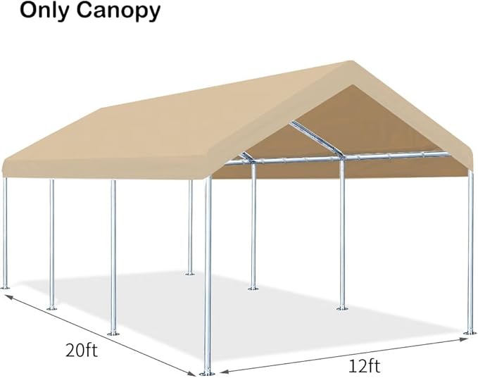 Rutile 12'x20' Carport Canopy ONLY Tent Garage Replacement Top Tarp Car Shelter - Image 4