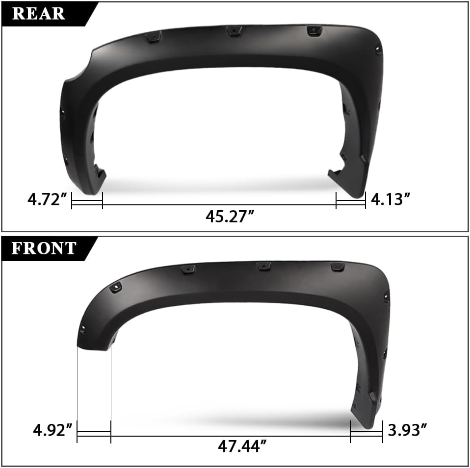 ANDPLAY Fender Flares Compatible With 2014-2021 Toyota Tundra SR | SR5 | Platinum | Limited Smooth Matte Pocket Riveted Style Wheel Cover Protector Vent Trim 4pcs