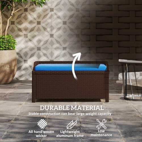 outsunny 34 gallon outdoor wicker storage bench deck on a desk or shelf