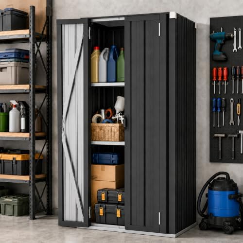 aecojoy outdoor storage cabinet waterproof, 70" vertical tall, front angle view