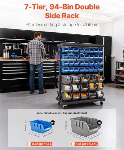 vevor 7-tier double-sided rolling bin storage rack, 94, side view