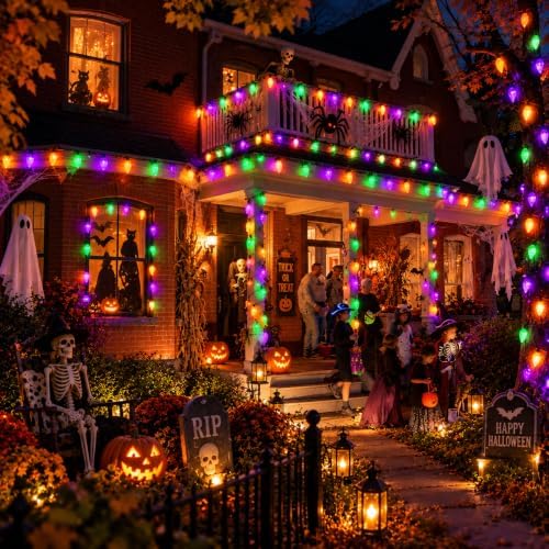 Connectable 2PK C9 Orange Purple Green Halloween Lights Plug in 86FT 100LED