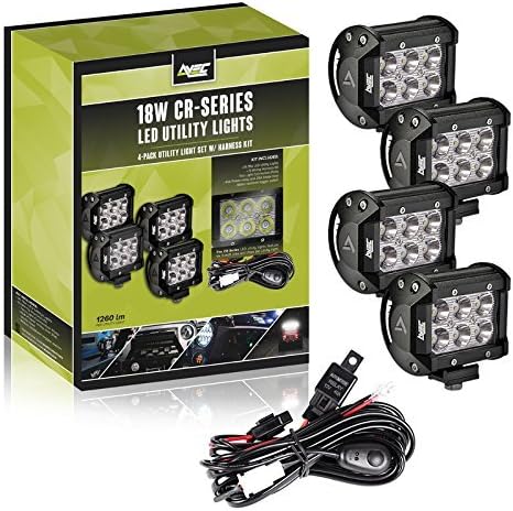 AVEC 4in. 18w LED Utility Light Kit with Wiring Harness (4 Pack) LED Work Lights Lamps pods cree Off Road 4x4 Driving Race
