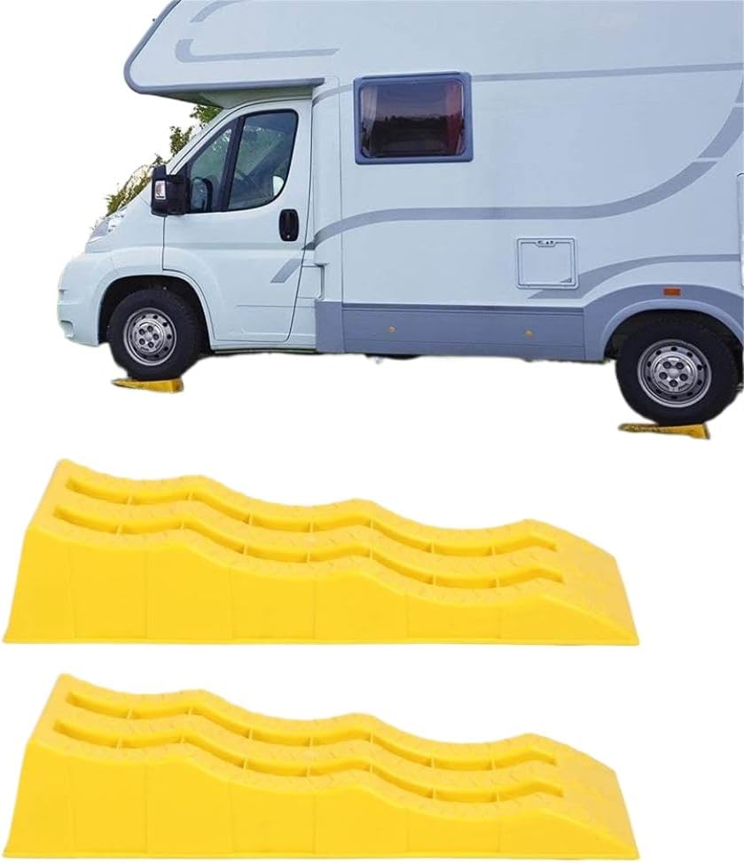 Motorhome Leveling Ramps 2Pcs 3 Stage Yellow Trailer Camper Wheel Chocks for Stabilizing Uneven Ground Parking