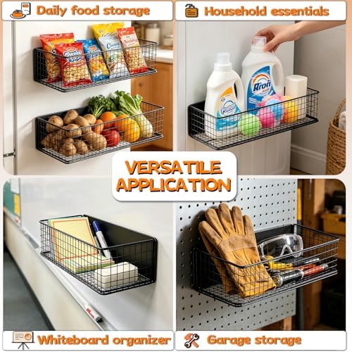 ulibermagnet magnetic baskets fridge organizers, large capacity metal, front angle view