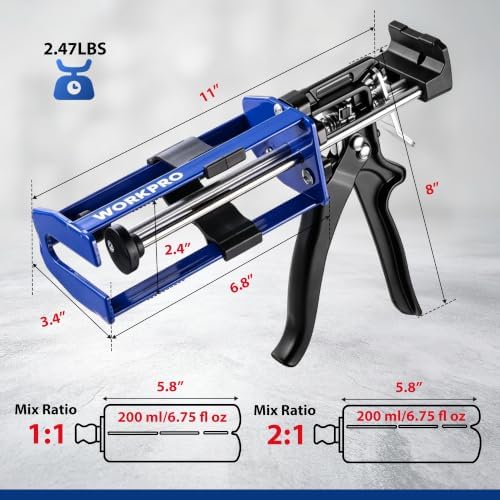 workpro 200ml dual cartridge epoxy gun, heavy duty, close-up detail