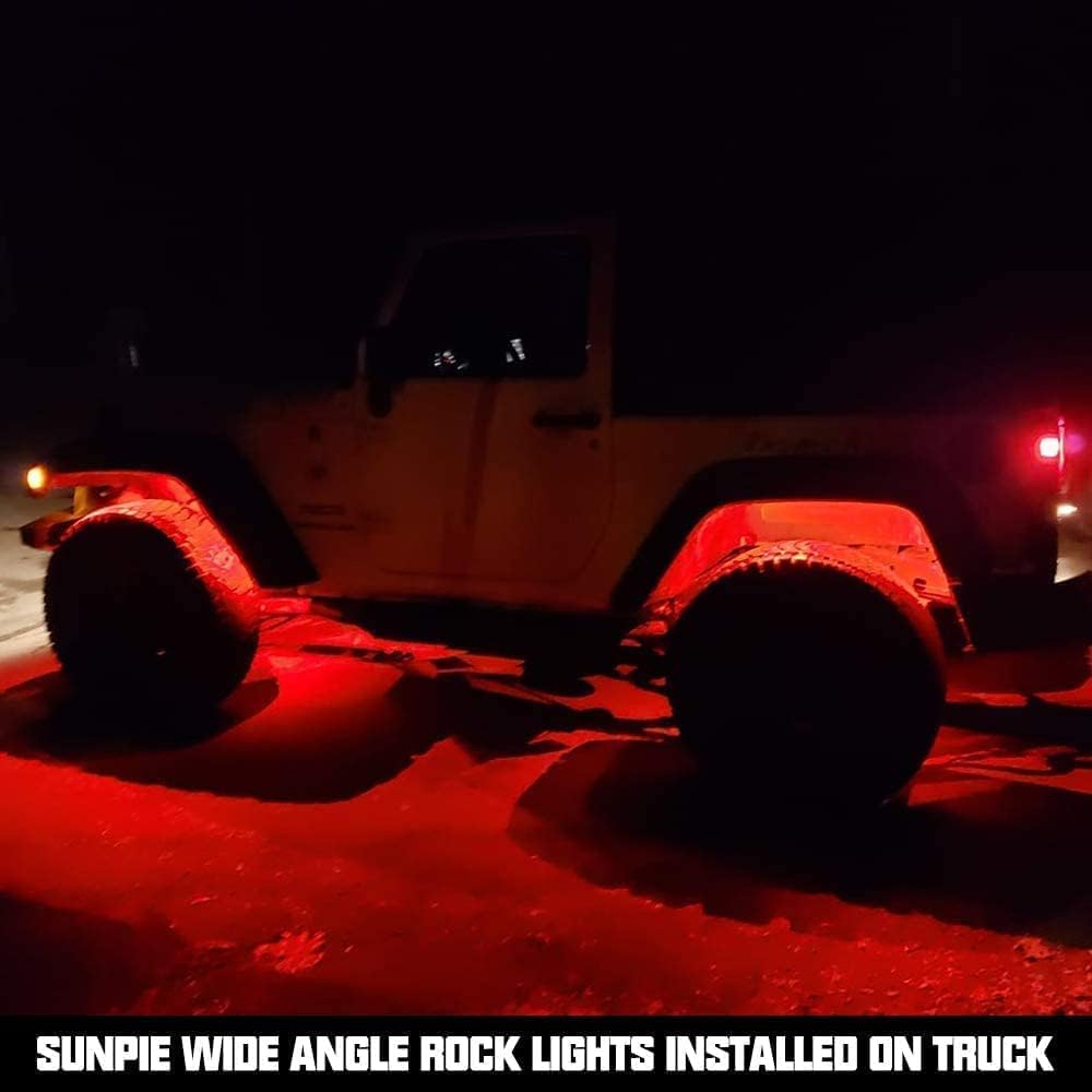 SUNPIE 8 Pods RGBW Rock Lights – Full Beam Angle, 30 High Power Chips, Aluminium Housing, Mounting Pads Included, IP67 Waterproof, Music Mode Underglow Lights, Fits Trucks, SUV, ATV, UTV, Boats