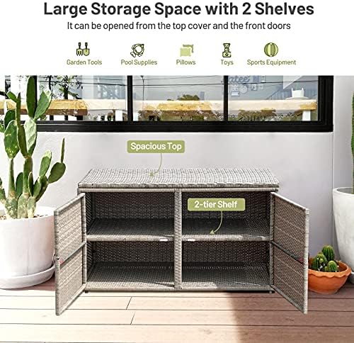 giantex rattan deck box outdoor&indoor 88 gallon wicker, close-up detail