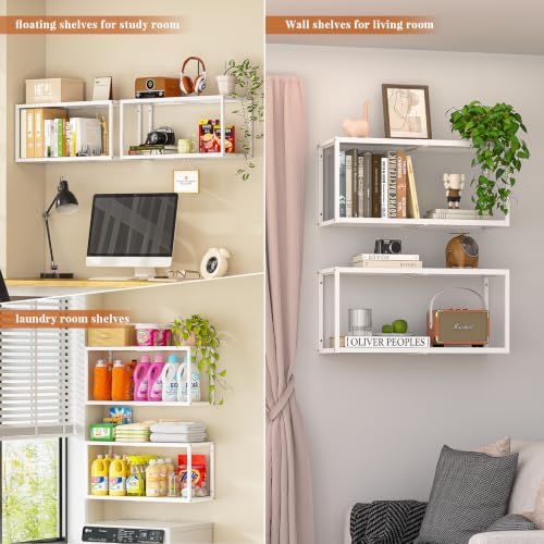 threehio 2 pack expandable garage shelves wall mount showing dimensions