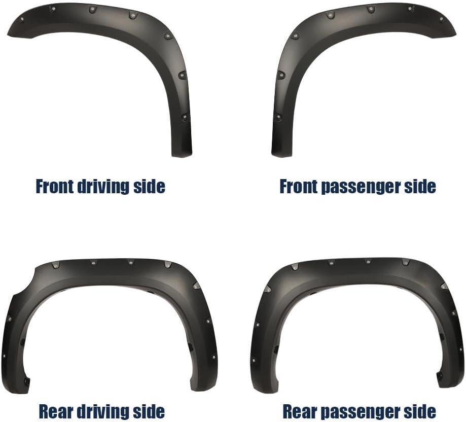 ANDPLAY Pocket-Riveted Fender Flares 4PCS Smooth Wheel Cover Protector | Compatible with Toyota Tundra 2007-2013, Paintable Matte Wheel Arch Cover Trim 5054781AB, AH 55054780A