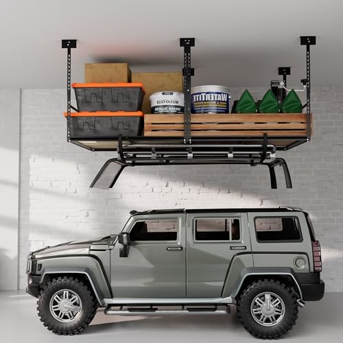 3x6 ft overhead garage storage rack, 28-41 inch showing dimensions