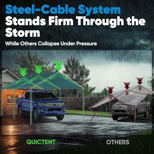 quictent 10x15 ft heavy duty car canopy galvanized shown in use