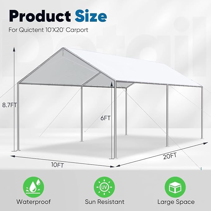 Quictent 10x20 ft Heavy Duty Car Canopy Galvanized Frame Carport Outdoor Party - Image 6