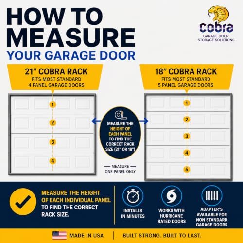 cobra storage garage door storage rack - 21" showing dimensions
